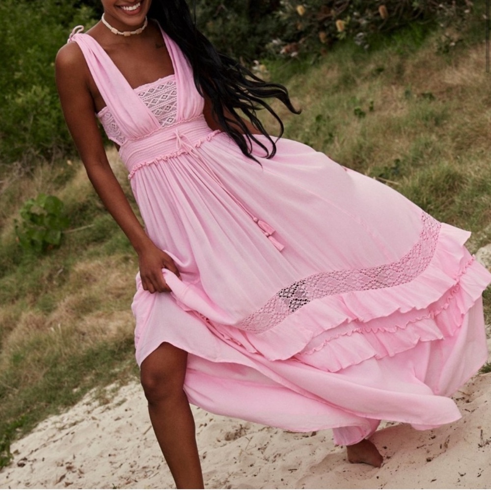 XXS Free People Santa Maria Maxi Dress Pink Lemon Femme